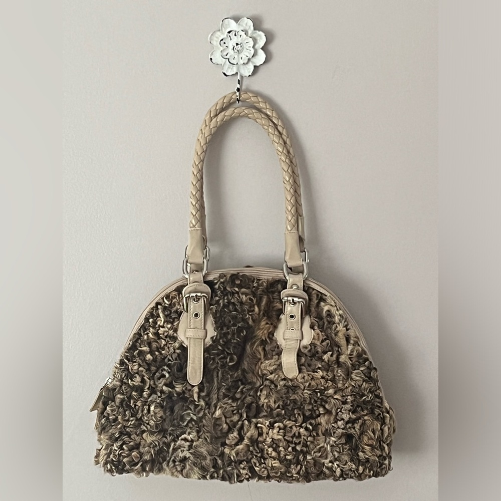 Women’s PAOLO MASI MONGOLIAN CURLY LAMB FUR LEATHER HAND / SHOULDER PURSE  👜